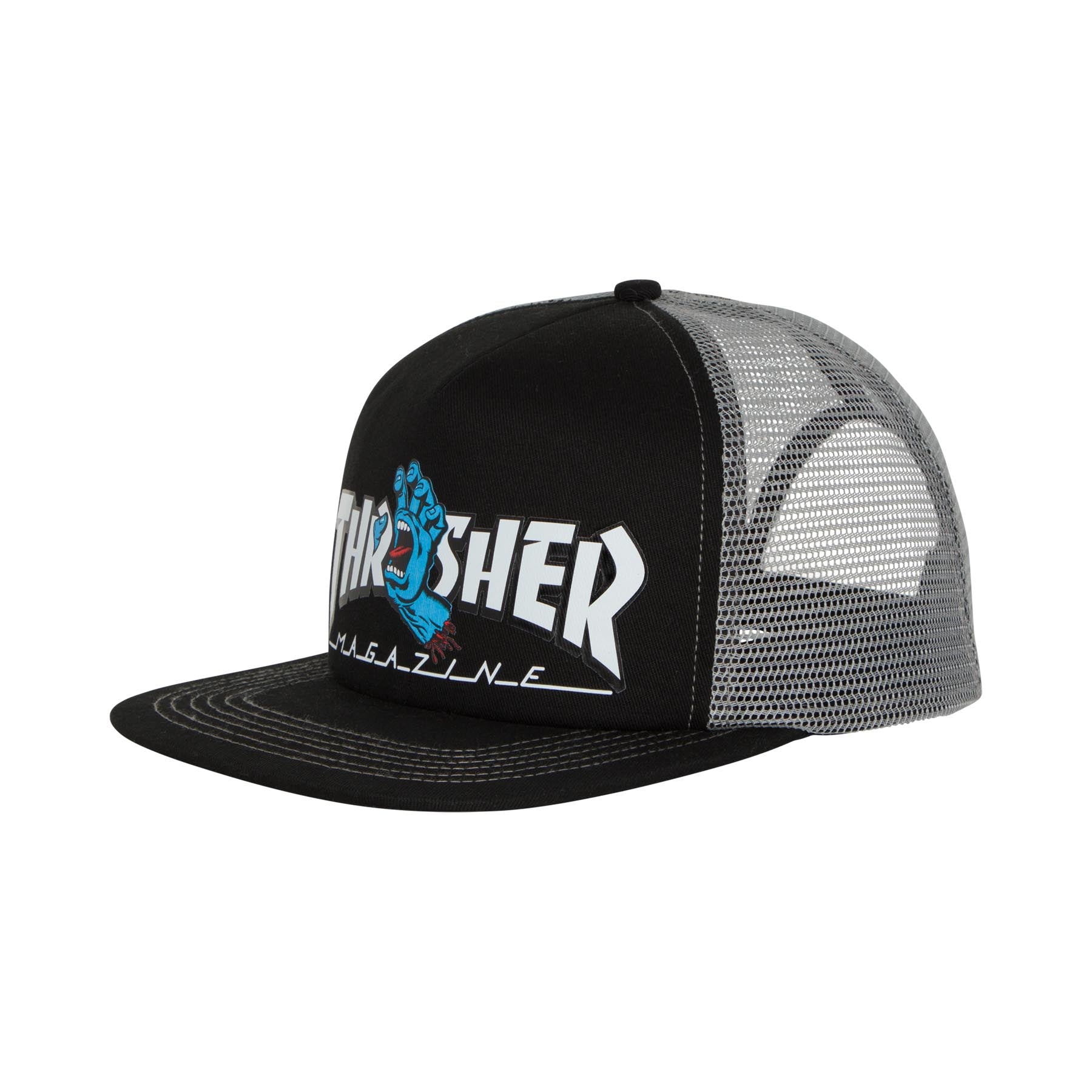 Santa Cruz x Thrasher Screaming Logo Mesh Trucker High Profile Hat Blk/Grey OS Unisex - Invisible Board Shop
