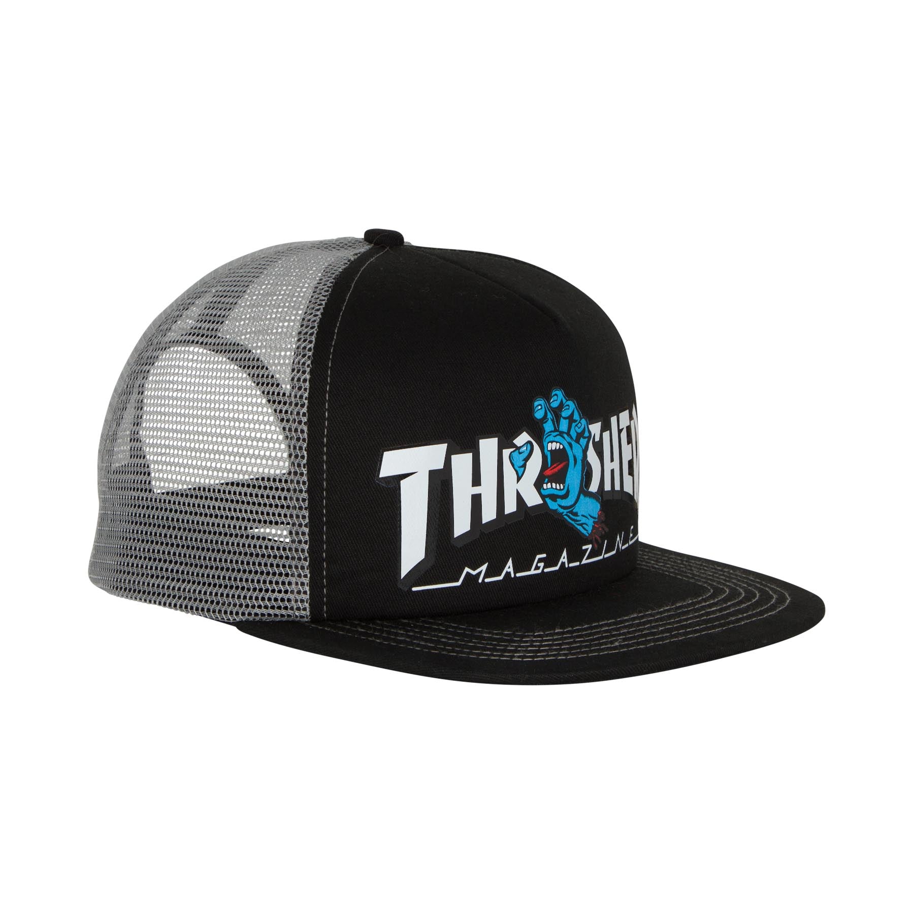 Santa Cruz x Thrasher Screaming Logo Mesh Trucker High Profile Hat Blk/Grey OS Unisex - Invisible Board Shop