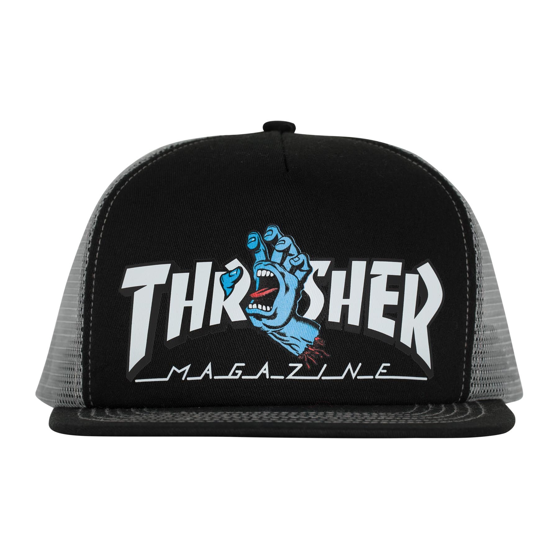 Santa Cruz x Thrasher Screaming Logo Mesh Trucker High Profile Hat Blk/Grey OS Unisex - Invisible Board Shop