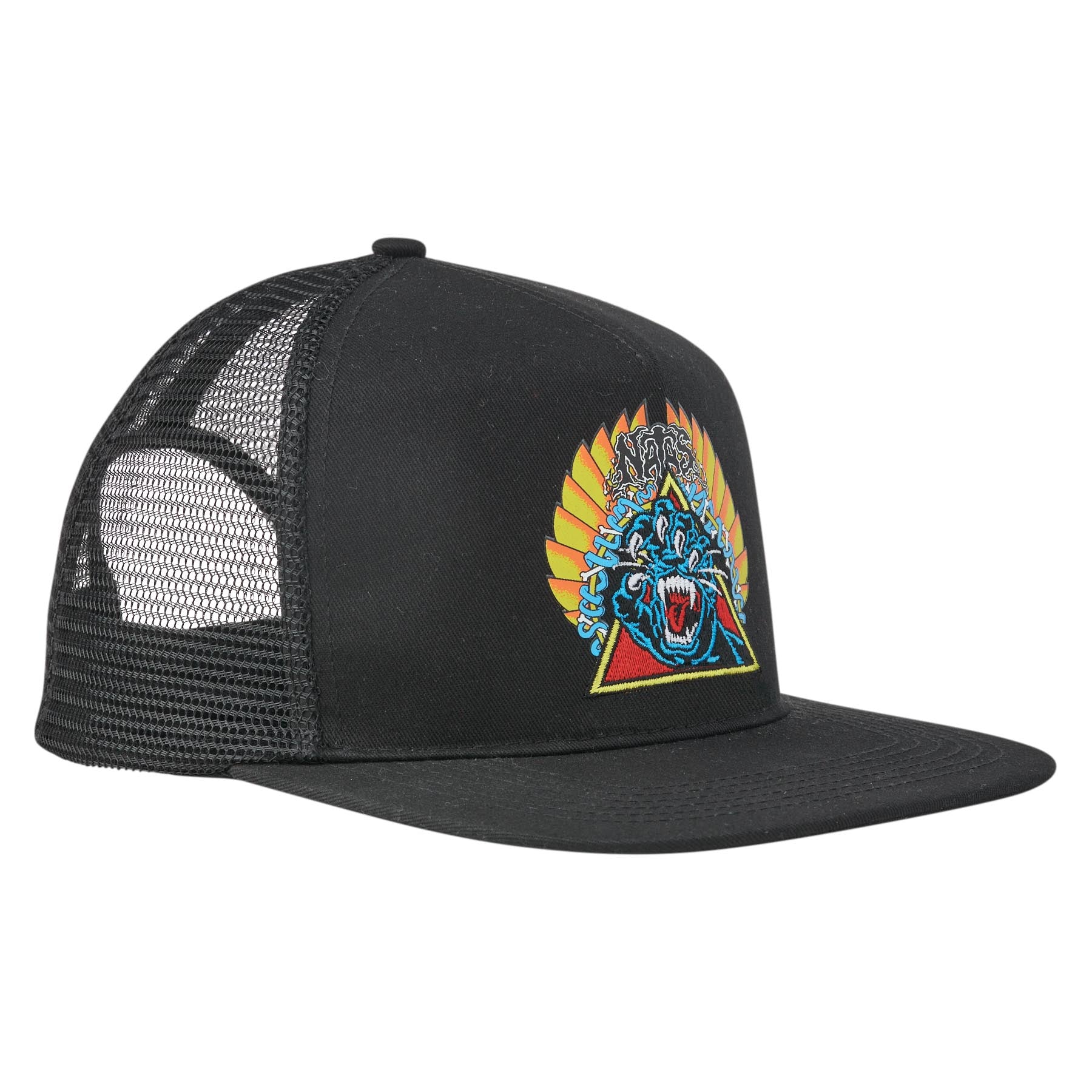 Santa Cruz Natas Screaming Panther Mesh Trucker High Profile Hat Black OS Unisex - Invisible Board Shop