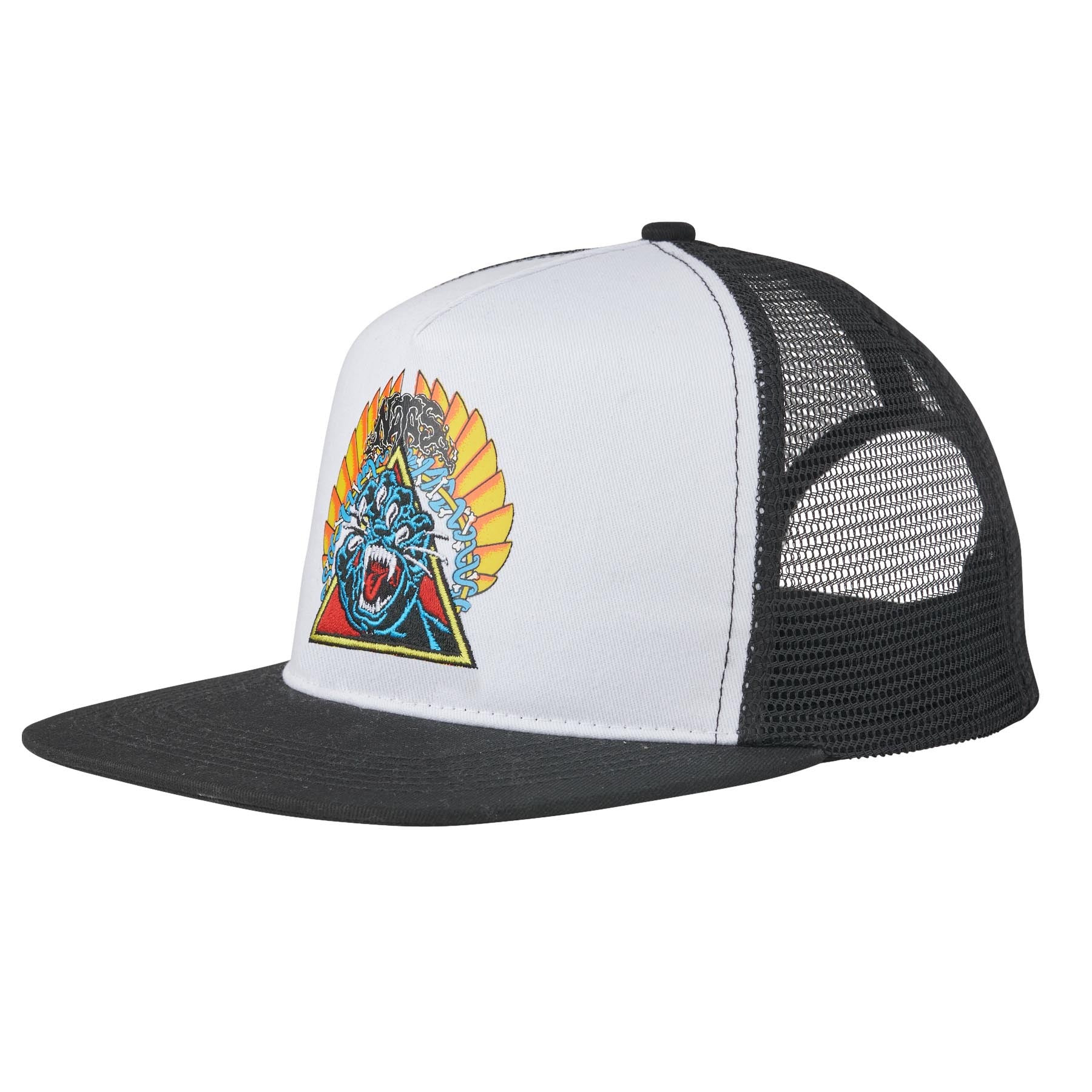 Santa Cruz Natas Screaming Panther Mesh Trucker High Profile Hat Black/White OS Unisex - Invisible Board Shop