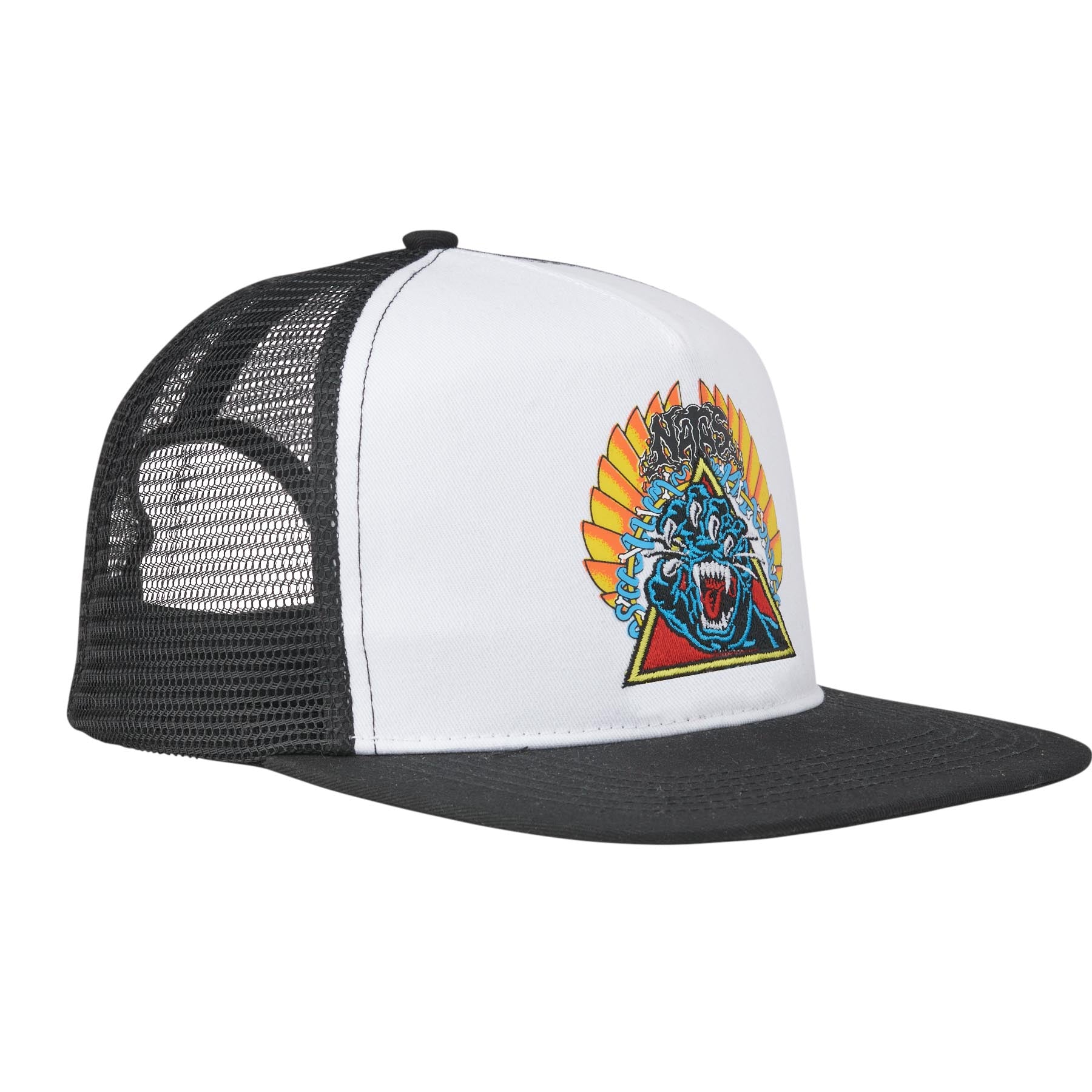 Santa Cruz Natas Screaming Panther Mesh Trucker High Profile Hat Black/White OS Unisex - Invisible Board Shop