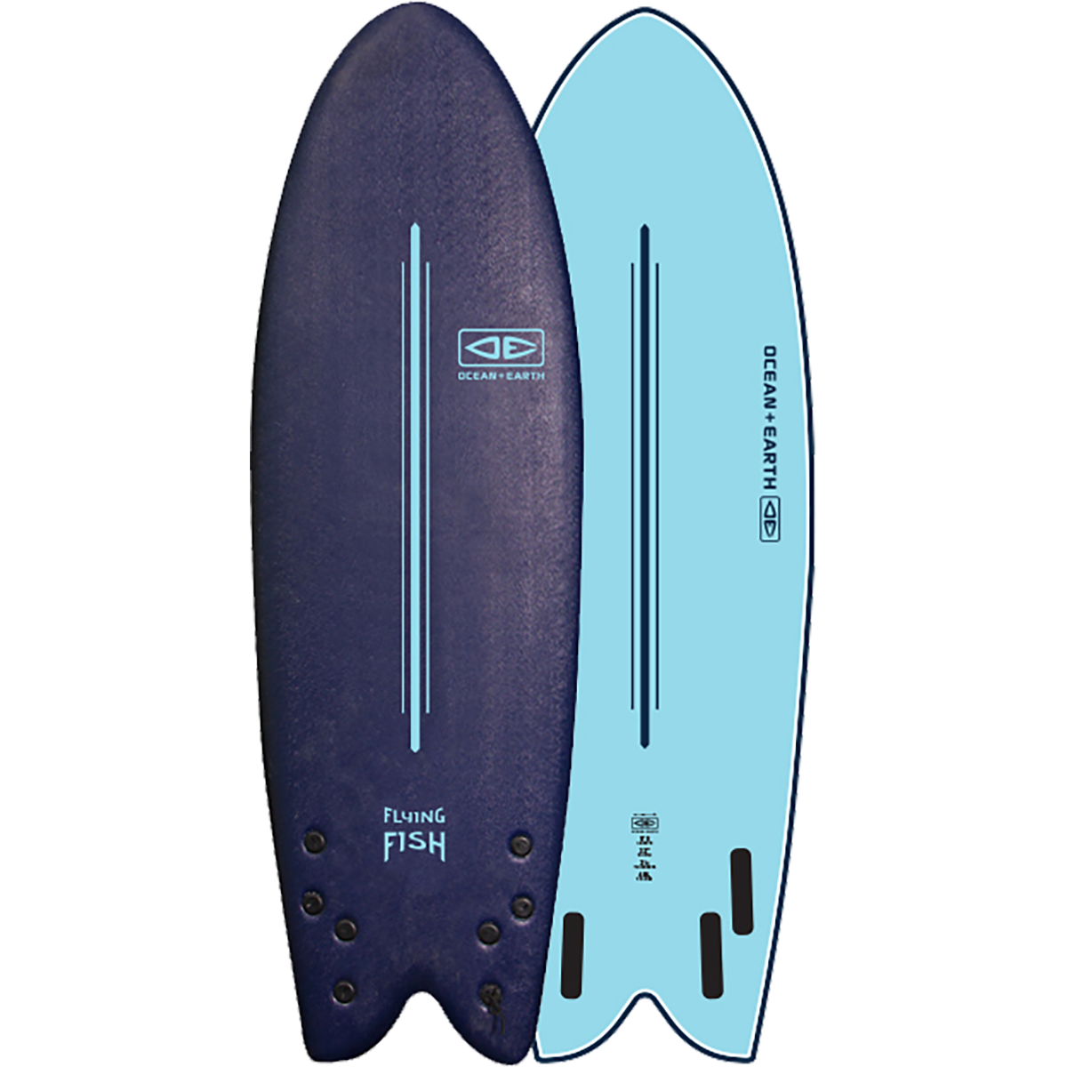 Ocean and Earth Soft Top Surfboard Ezi-Rider Fish Quad Fin Midnight 5'8" - Invisible Board Shop