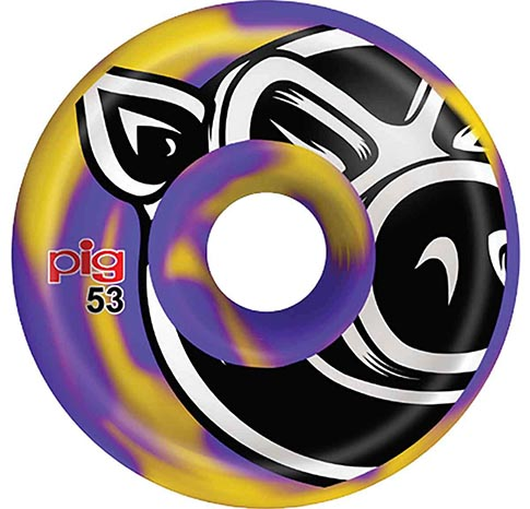 Pig Head C-Line Swirl Purple and Yellow 53MM 101a Skateboard Wheels - Invisible Board Shop