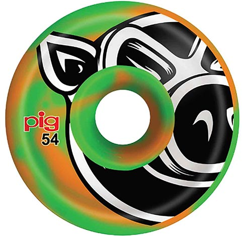 Pig Head C-Line Swirl Green and Orange 54MM 101a Skateboard Wheels - Invisible Board Shop