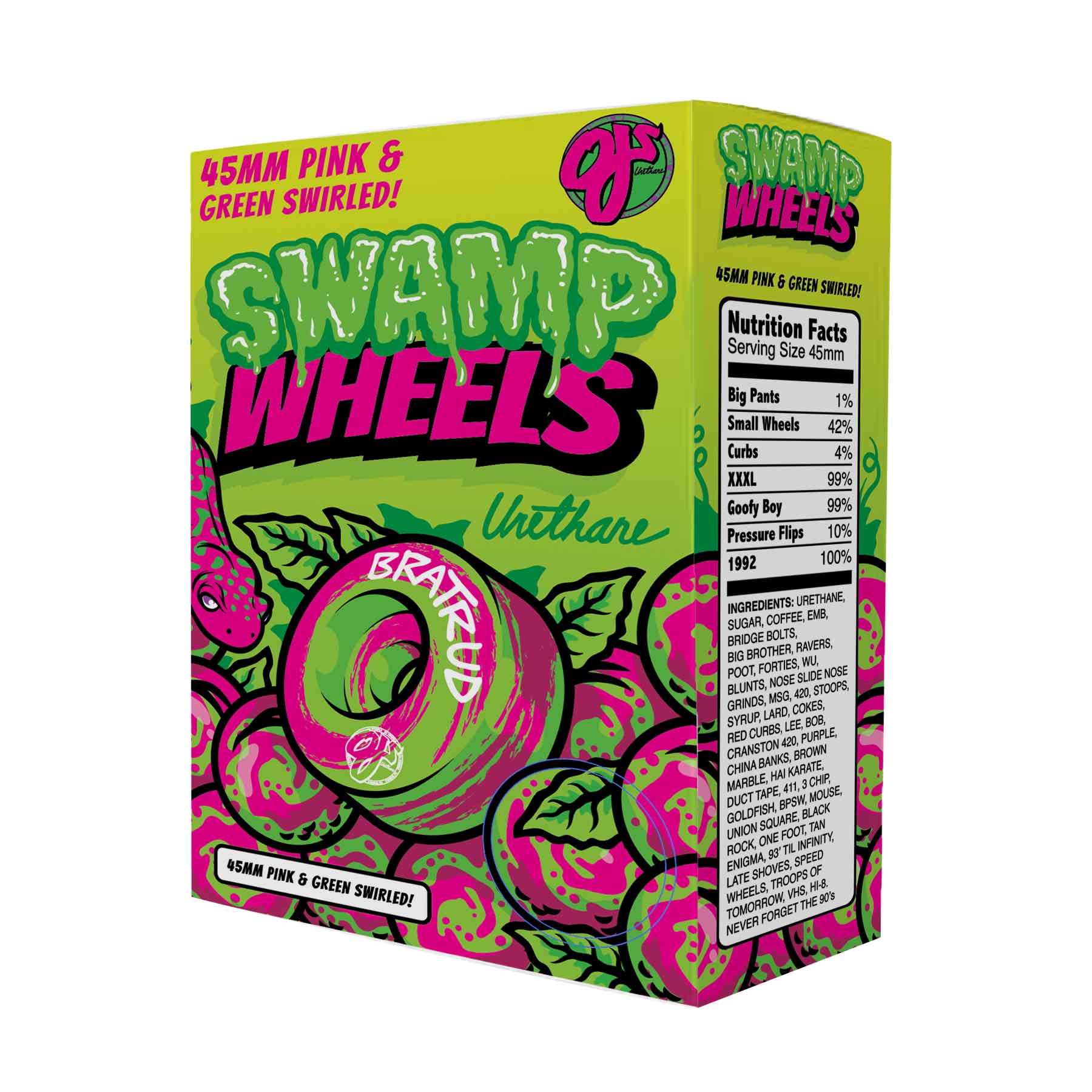 OJ Skateboard Wheels Swamp Wheels Pink Green Swirl 99a 45MM - Invisible Board Shop