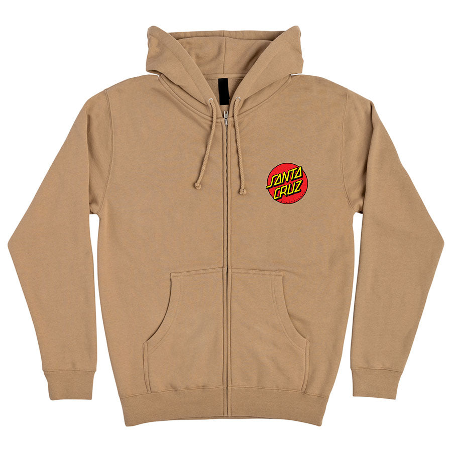 Santa Cruz Classic Dot Zip Hooded Heavyweight Sweatshirt Sandstone - Invisible Board Shop