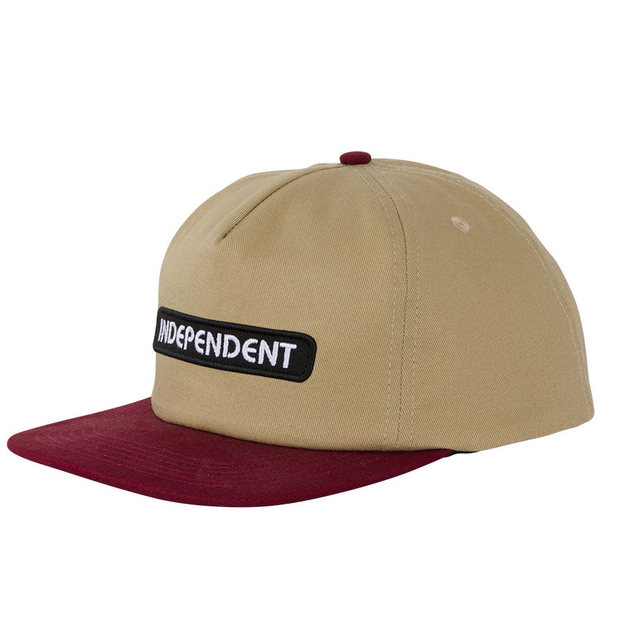 Independent B/C Groundwork Snapback Mid Profile Hat Tan/Burgundy OS Unisex - Invisible Board Shop