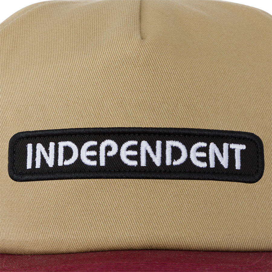 Independent B/C Groundwork Snapback Mid Profile Hat Tan/Burgundy OS Unisex - Invisible Board Shop