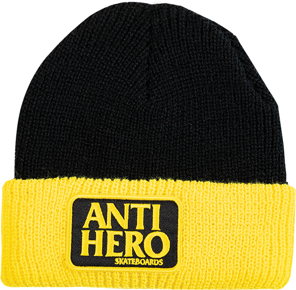 Anti-Hero Reserve Patch Beanie Black/Yellow - Invisible Board Shop
