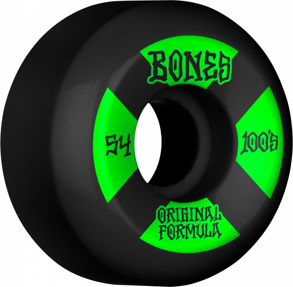 Bones 100's OG V5 #4 Sidecut 54MM Black with Green - Invisible Board Shop