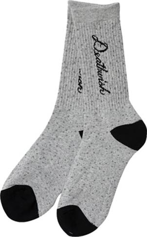 Deathwish Script Socks Heather Grey - Invisible Board Shop