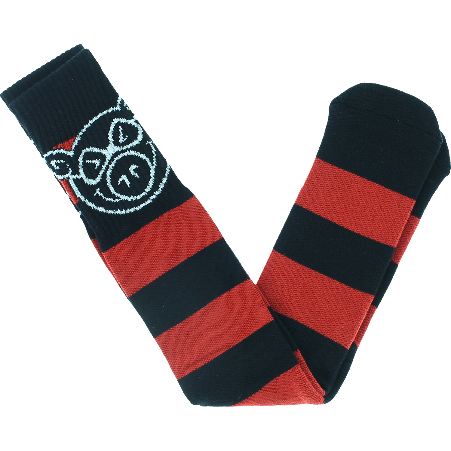 Pig Head Stripe Tall Socks Black and Red - Invisible Board Shop
