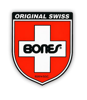 Bones Swiss Shield 2" Sticker - Invisible Board Shop