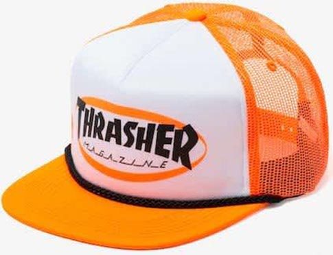 Thrasher Ellipse Mag Logo Trucker Rope Hat Orange - Invisible Board Shop