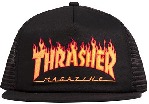 Thrasher Embroidered Flame Logo Mesh Hat Black - Invisible Board Shop