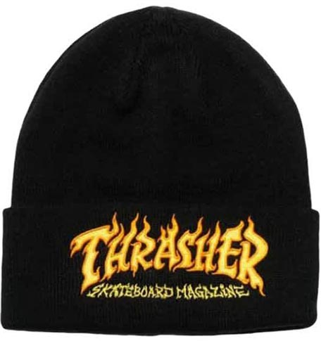 Thrasher Fire Logo Beanie Black - Invisible Board Shop