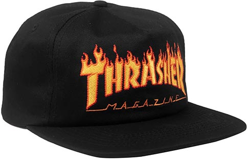 Thrasher Flame Embroidered Snapback Hat Black - Invisible Board Shop