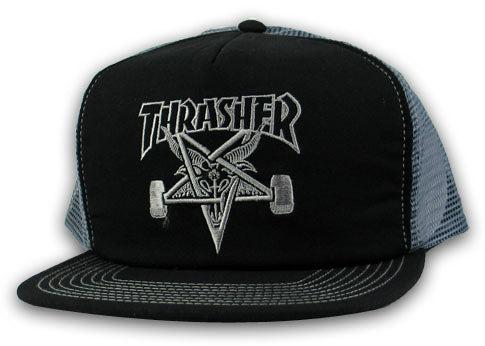 Thrasher Sk8 Goat Black/Grey Embroidered Adjustable Mesh Hat - Invisible Board Shop