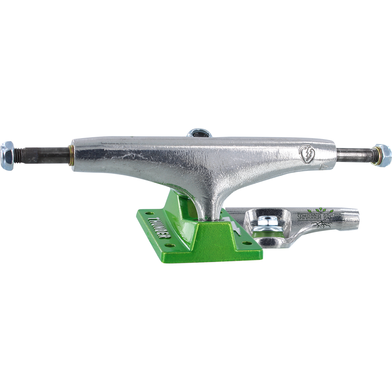 Thunder Brevard Stamped Polished/Green Skateboard Trucks - Invisible Board Shop