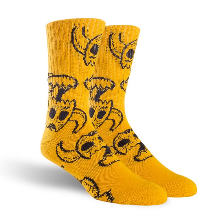Toy Machine Monster Skull Socks - Mustard - Invisible Board Shop