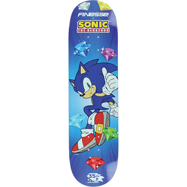 Finesse Skateboards Sega Sonic 35th Blue Skateboard Deck - 8.12" x 32" - Invisible Board Shop