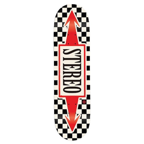 Stereo Arrow Checker Skateboard Deck - White/Black/Red - 8.25"