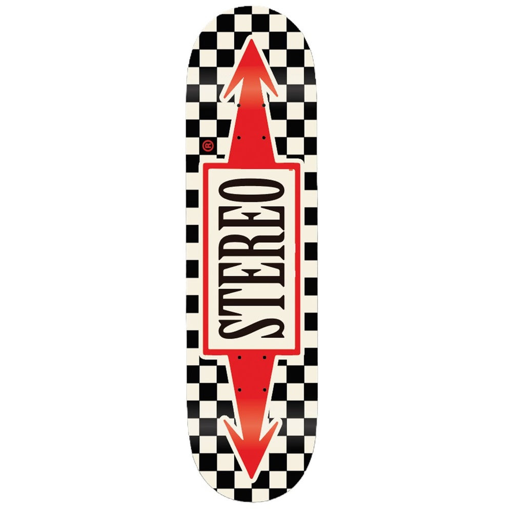 Stereo Arrow Checker Skateboard Deck - White/Black/Red - 8.5"