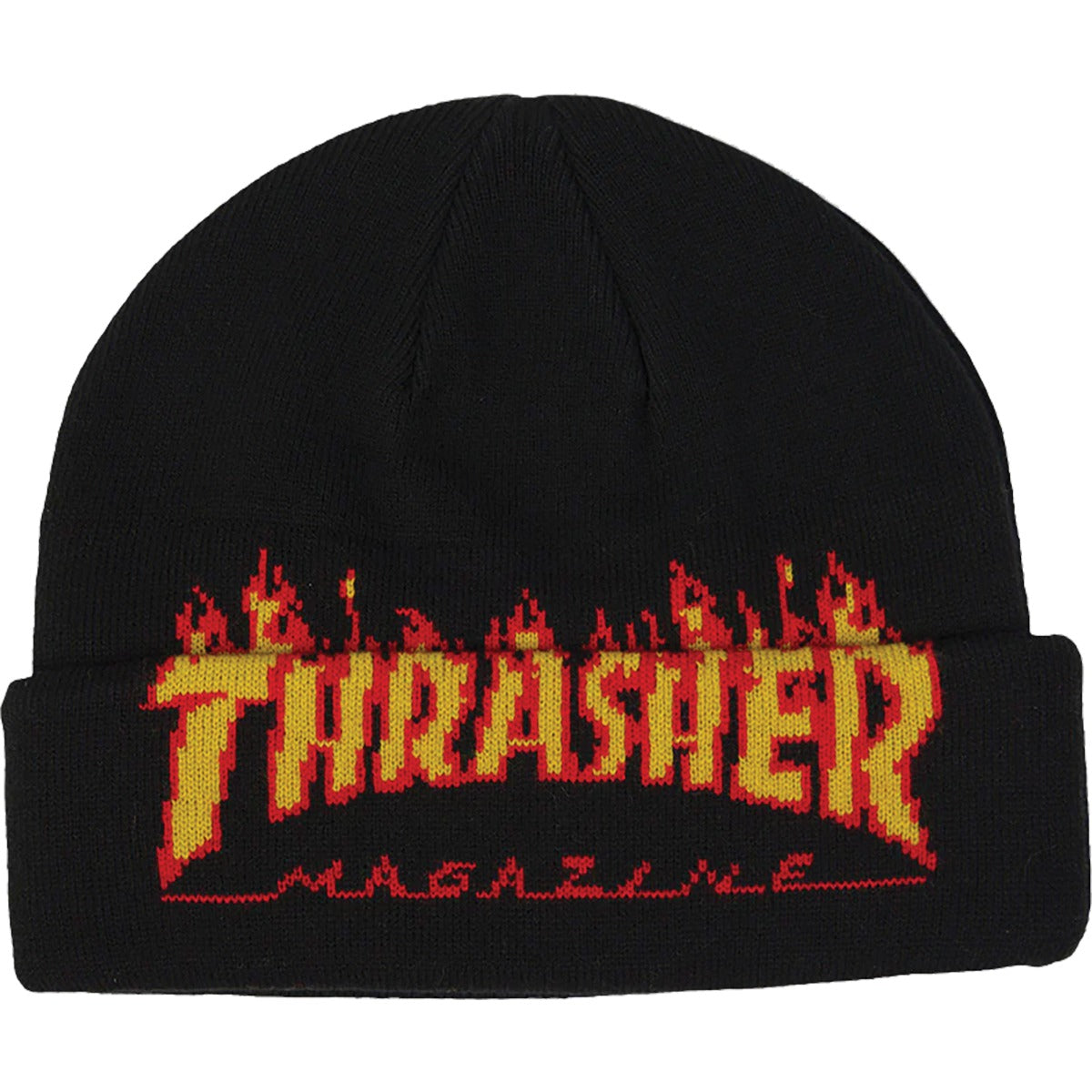 Thrasher Magazine Flame Fold Black Beanie Hat - Invisible Board Shop